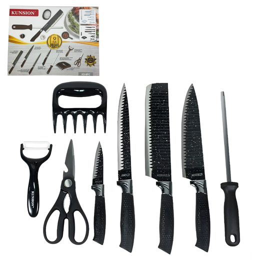 Set De Cuchillos Kunsion 8 Piezas En Acero Negro KS-8PC