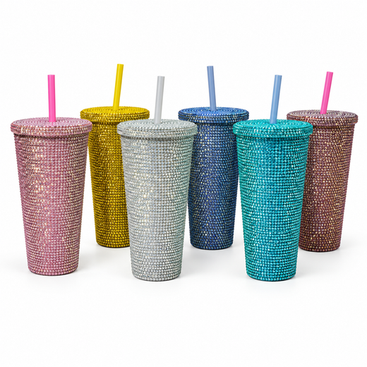 VASO CON BRILLOS Y SORBETE 99901