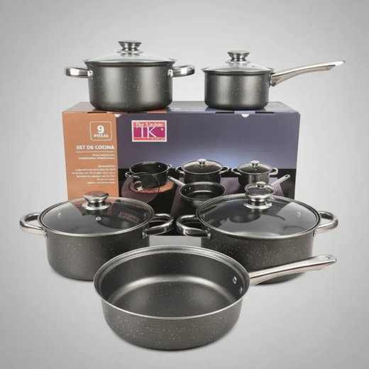 SET DE OLLAS ANTIADHERENTES THE KITCHEN DE 9 PIEZAS