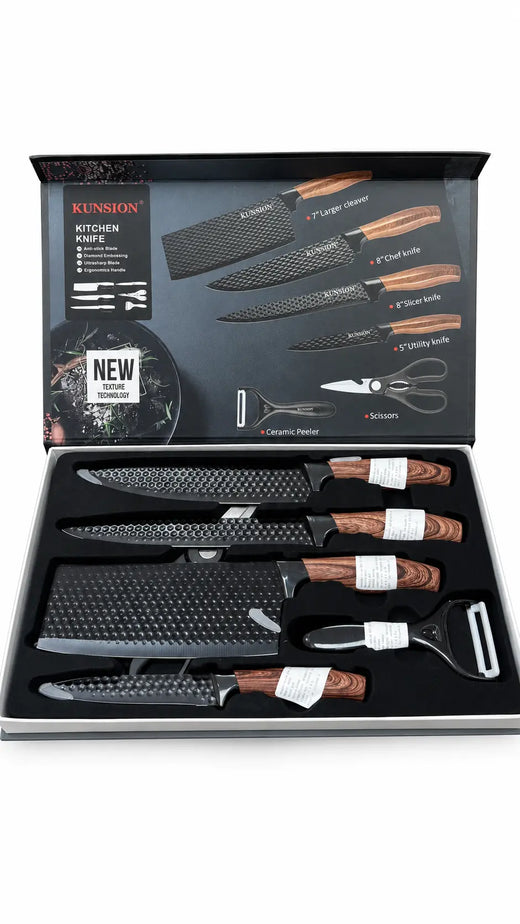 SET DE COCINA - CUCHILLOS NEGROS X6PCS KUNSION
