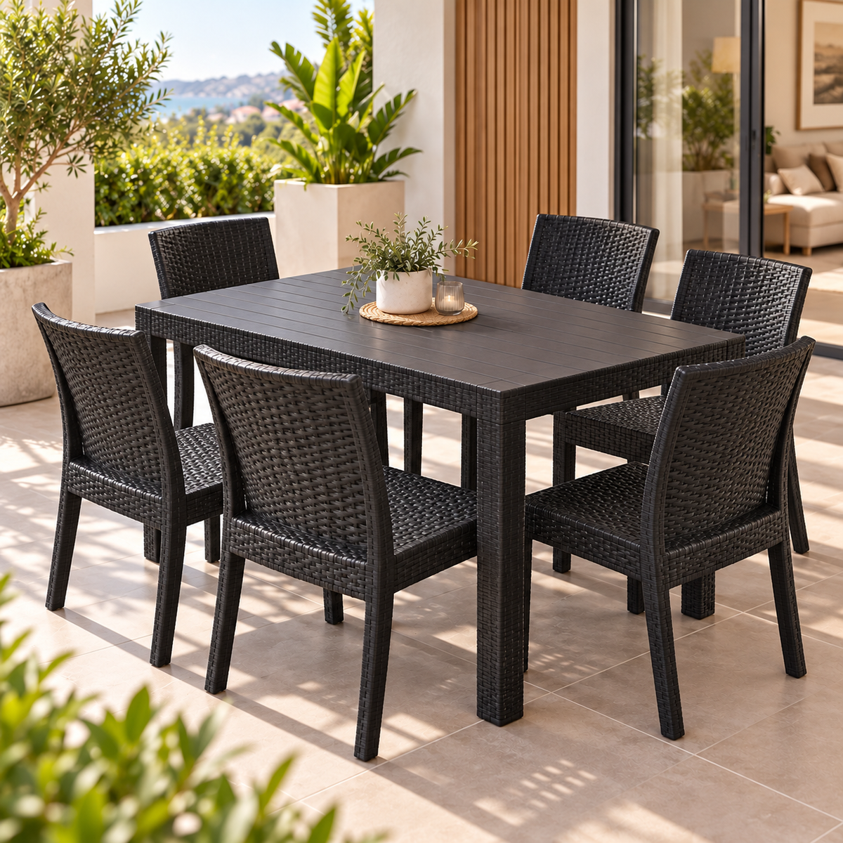 SET DE MESA RECTANGULAR (140x80x76cm) + 6 SILLAS RATAN
