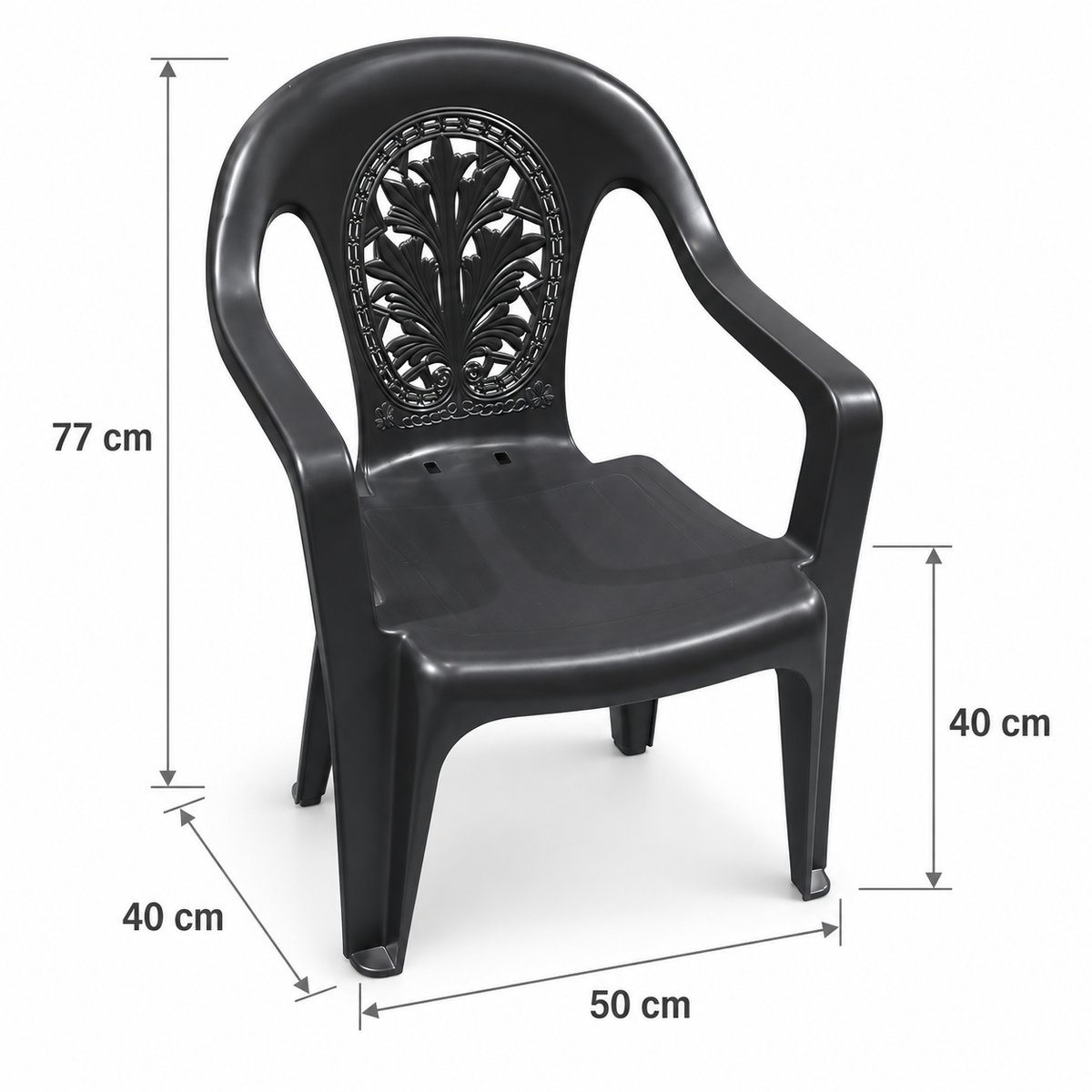 SILLA PLASTICA NEGRA CON DISEÑO