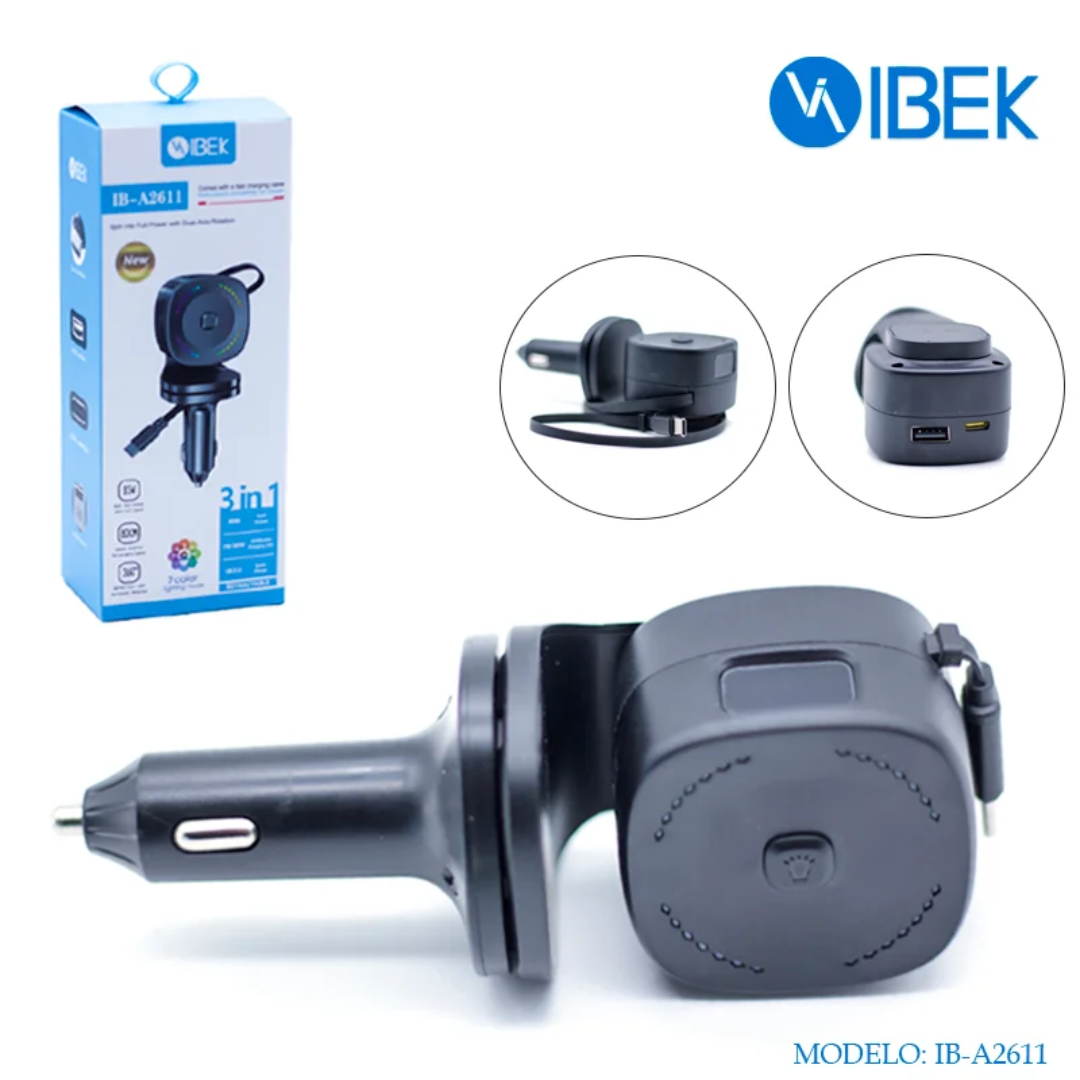 Cargador para Auto con Cable Rebatible Tipo C IBEK IB-A2611