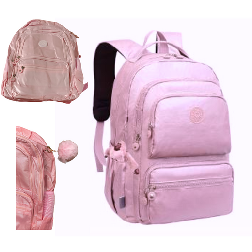 MOCHILA ROSA CON LLAVERO PELUDO RL POWER