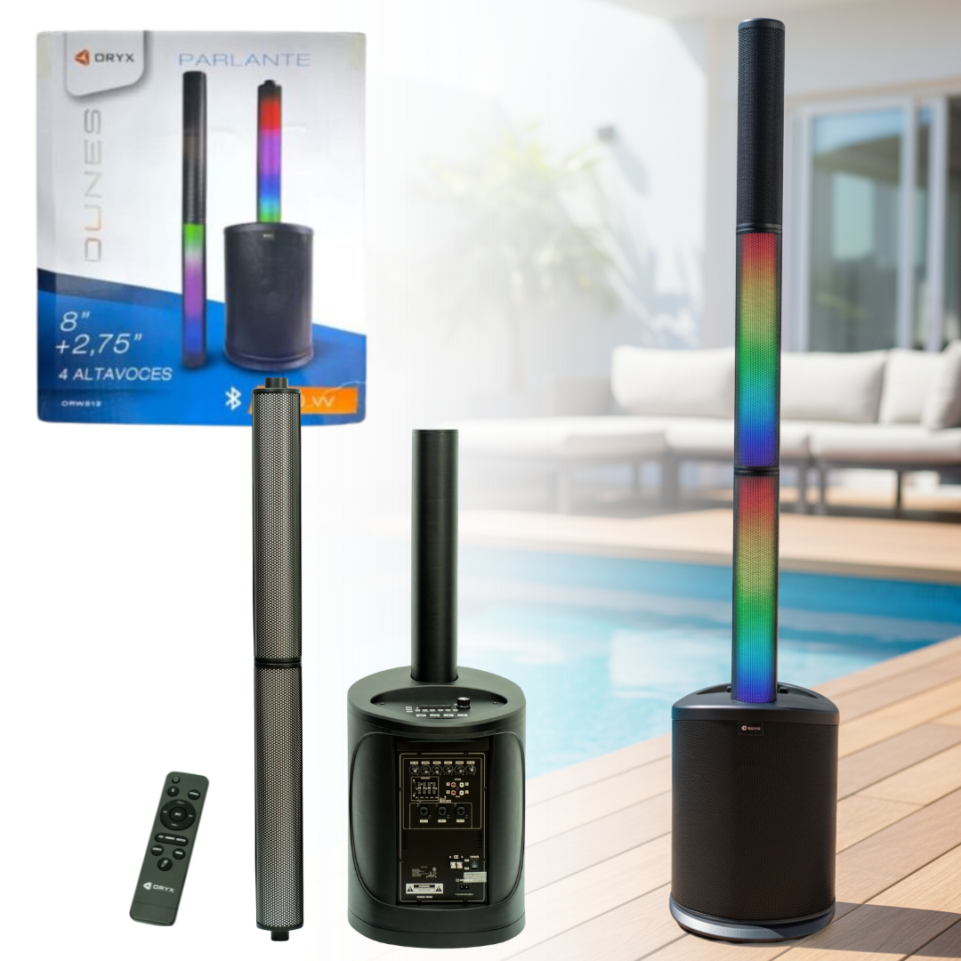 Parlante Torre Dunes 130W Bluetooth, luces LED y 4 altavoces