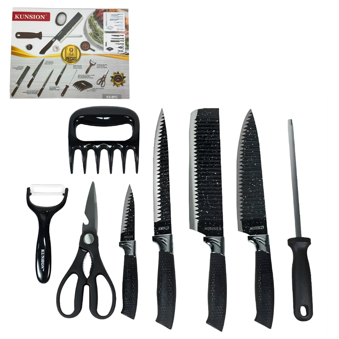 Set De Cuchillos Kunsion 8 Piezas En Acero Negro KS-8PC