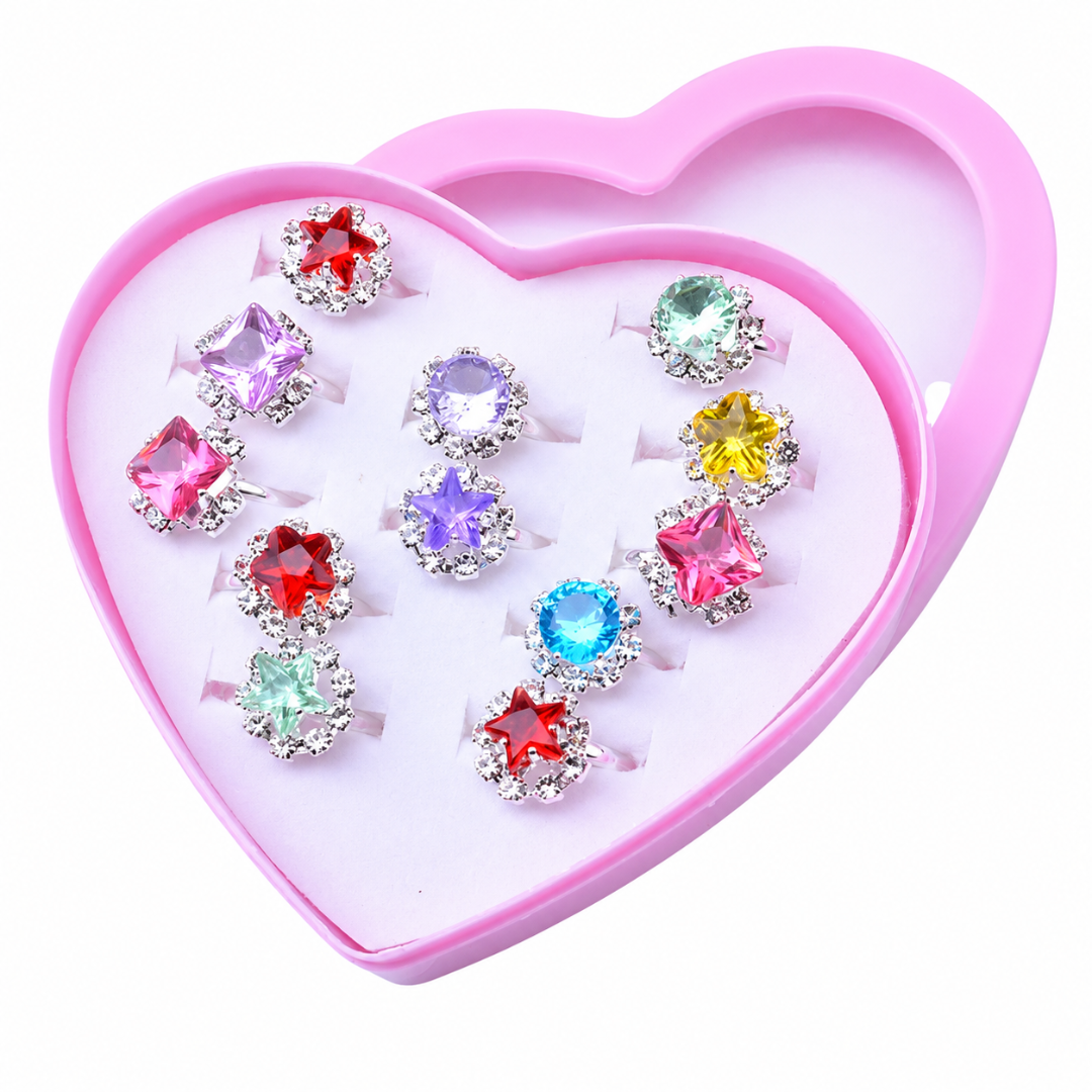 CAJA DE ANILLOS FORMA CORAZON ANILLOS CON DISEÑOS VARIADOS