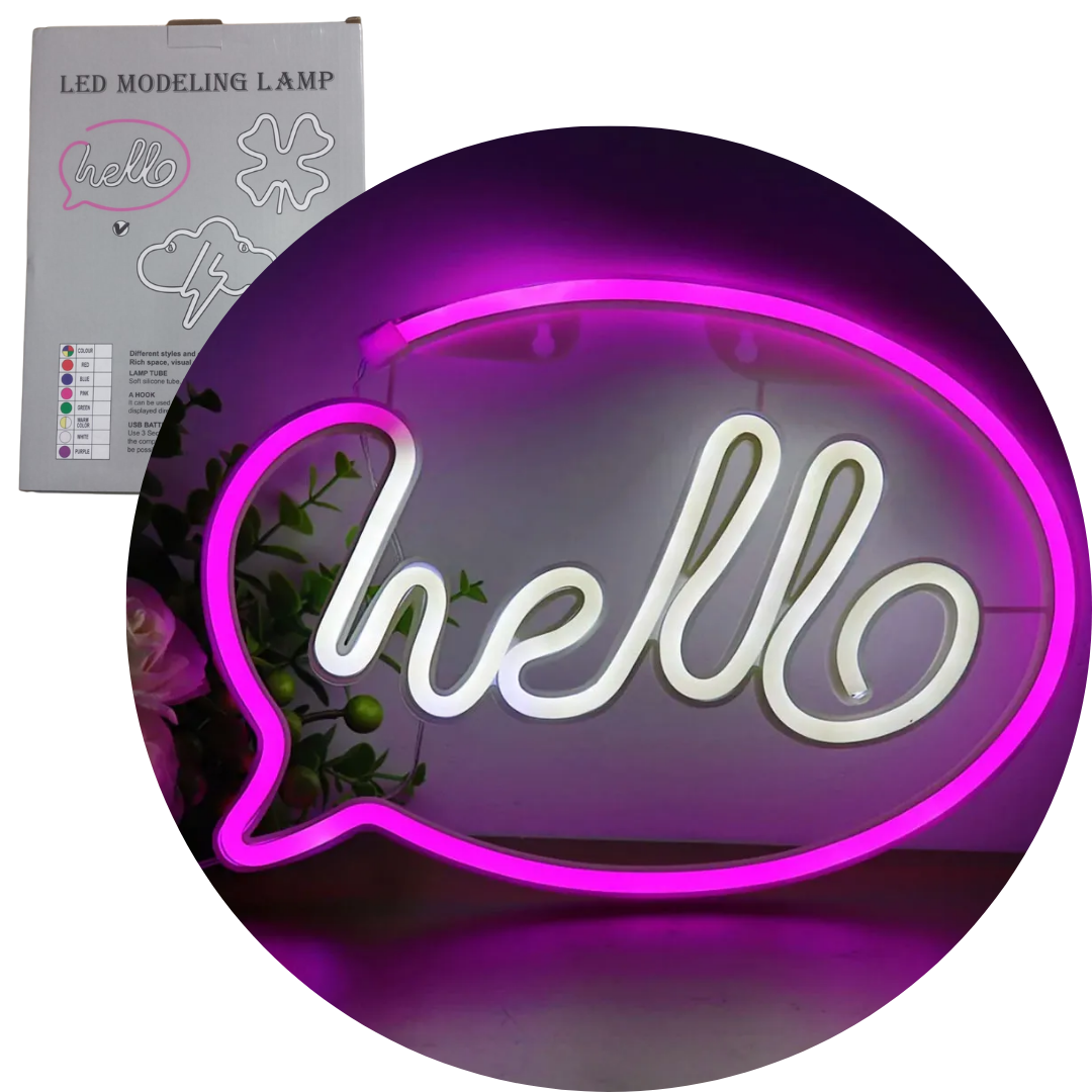 CARTEL NEON LUMINOSO HELLO
