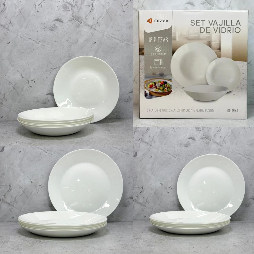 SET DE VAJILLA DE VIDRIO BLANCO