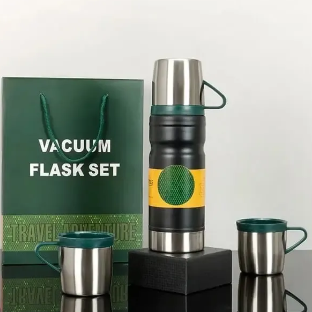 SET DE TERMO VASOS VACUUM FLASK BOLSA VERDE