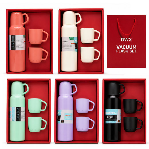 SET DE TERMO DE 648 ML Y 3 TAZAS CON BOLSO ROJO