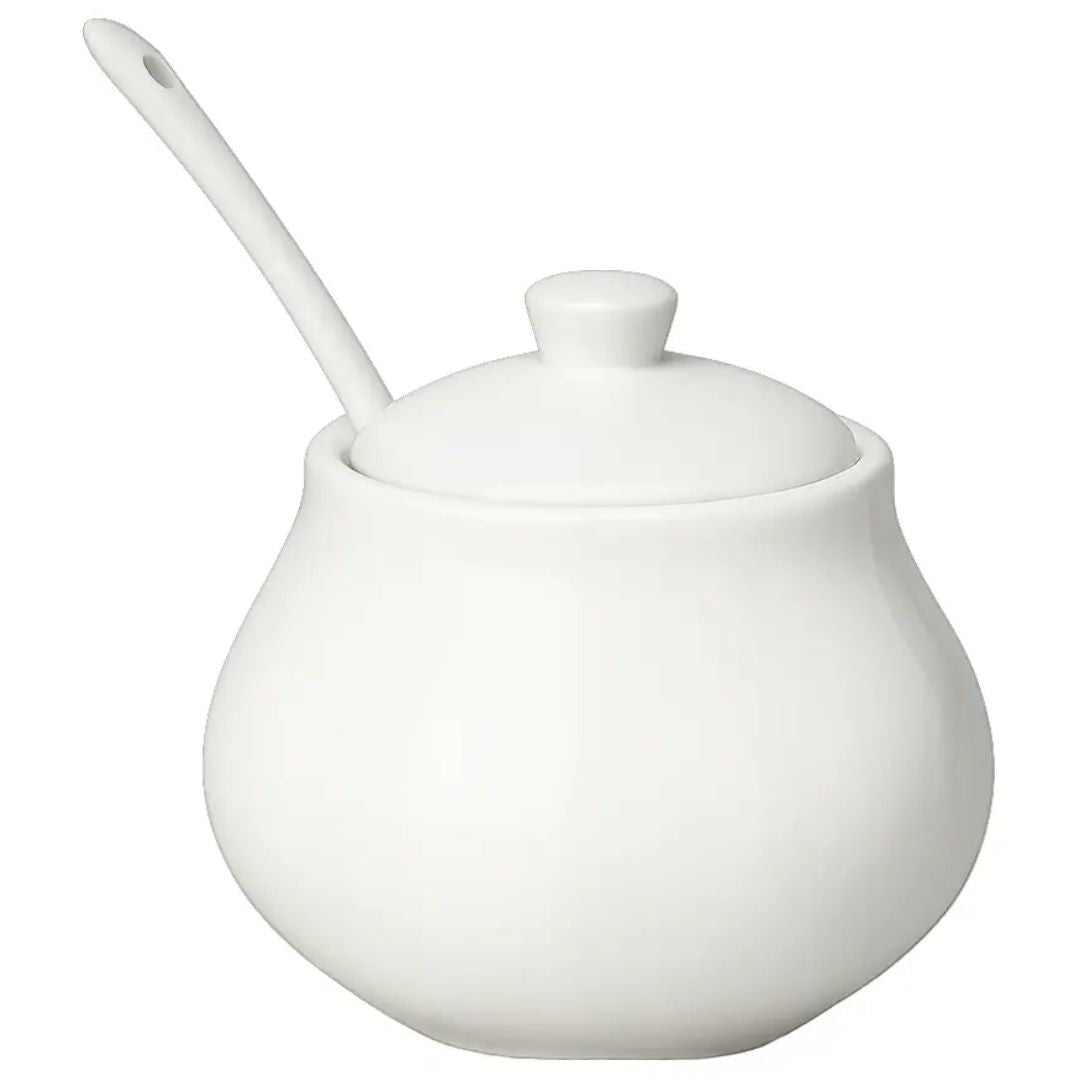 AZUCARERA DE PORCELANA CON CUCHARA BLANCA