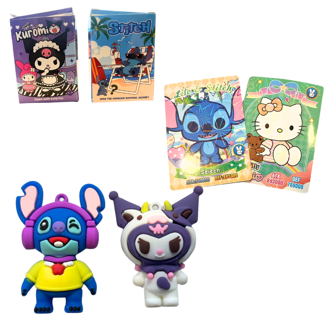 LLAVEROS KUROMI STITCH CON CARTAS HOLOGRÁFICAS