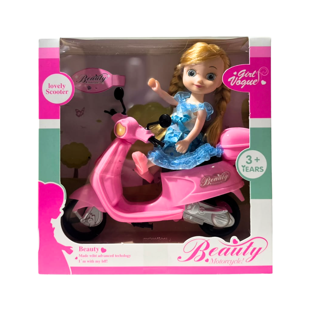 MUÑECA BEAUTY CON SCOOTER ROSA