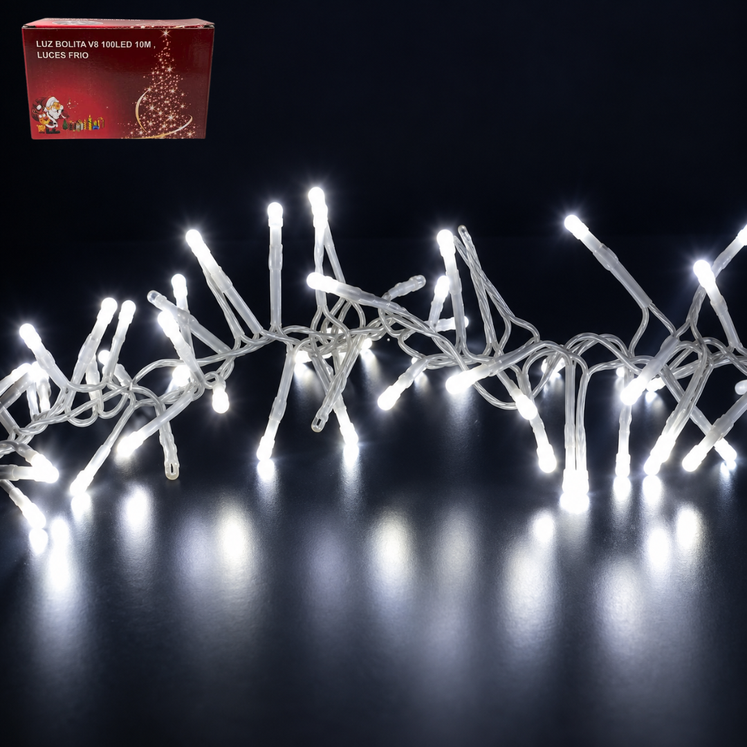 LUZ BOLITA V8 100L LED 10M LUCES FRIO NV97