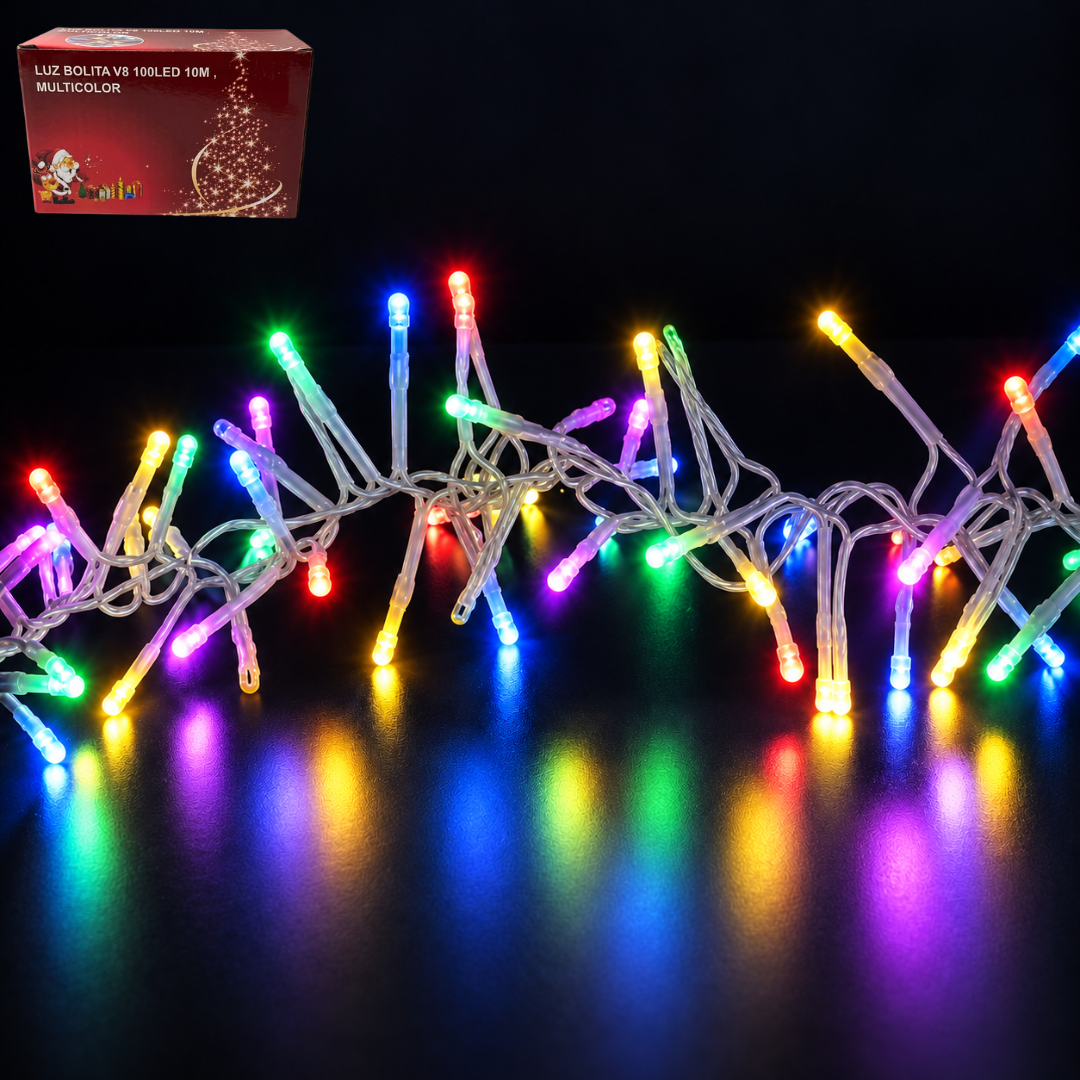 LUZ BOLITA V8 100L LED 10M LUCES MULTICOLOR NV37