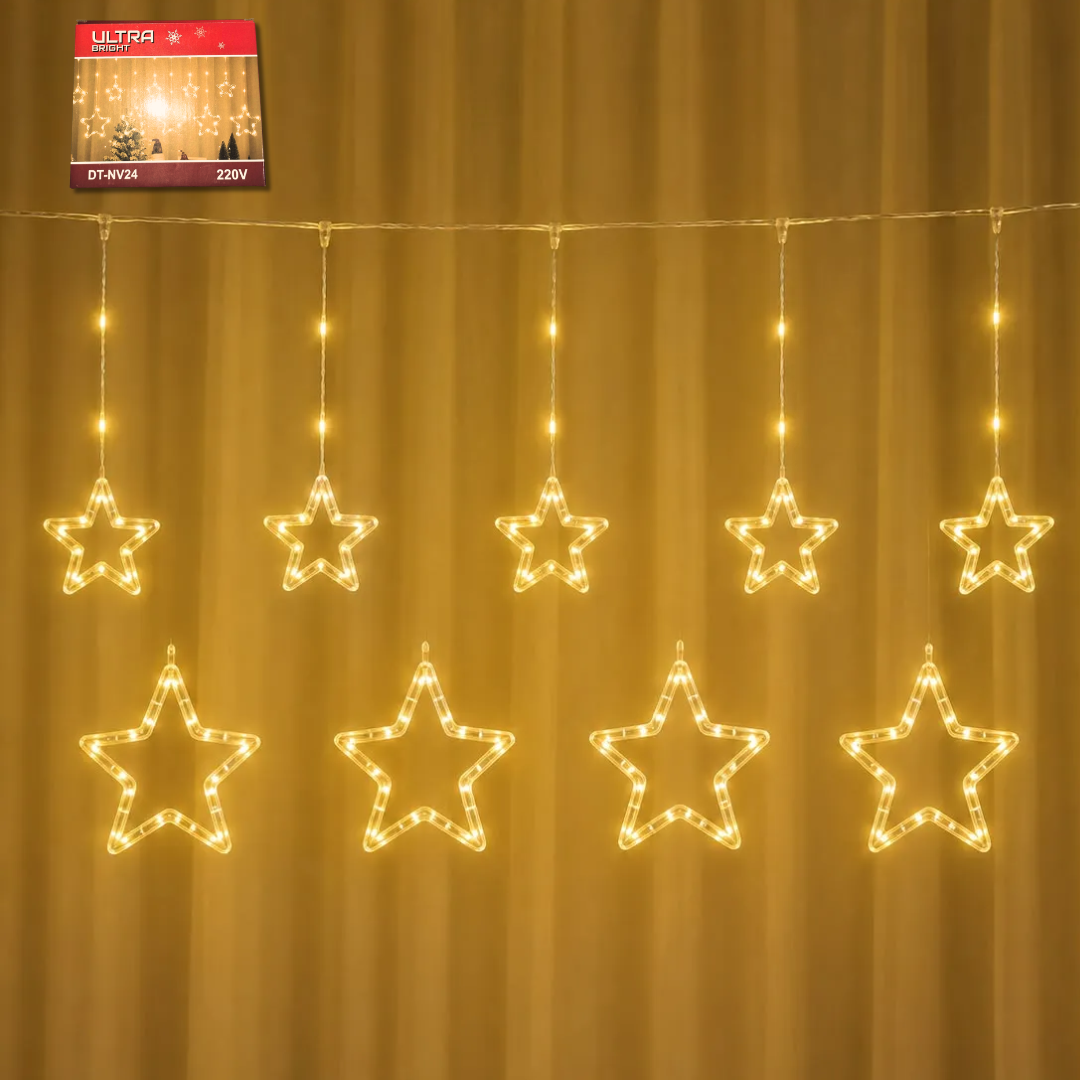 LUZ NAVIDEÑA CORTINA LED 3M ESTRELLAS DT-NV24