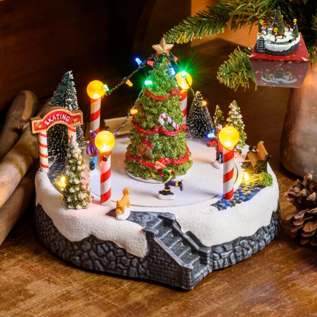 Pueblo Navideño Pista de Ski Giratoria con Guirnaldas Luminosas y Música 22x18x22cm CH26-6017-1