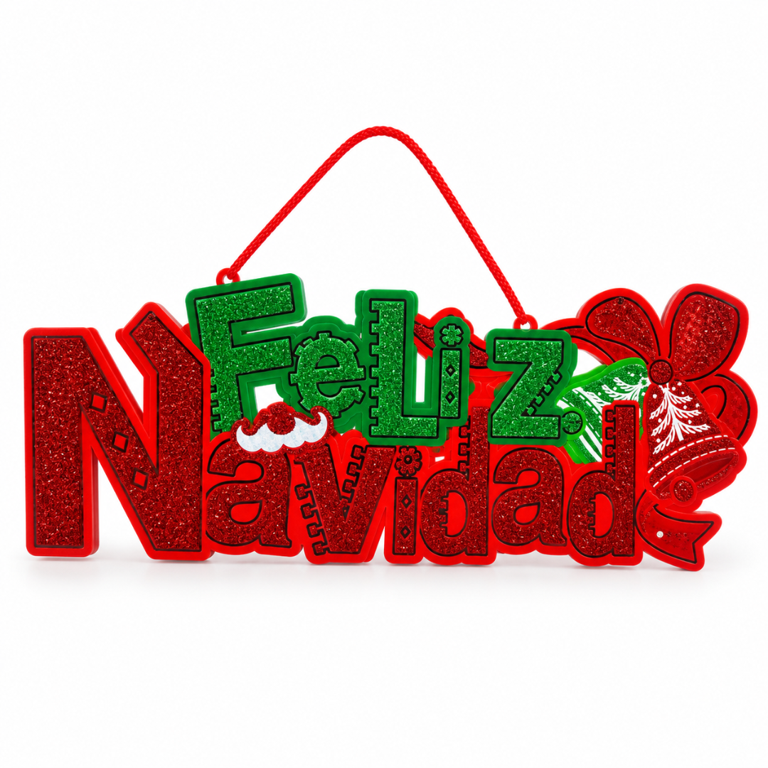 CARTEL ROJO Y VERDE FELIZ NAVIDAD 42X14 CM K-1