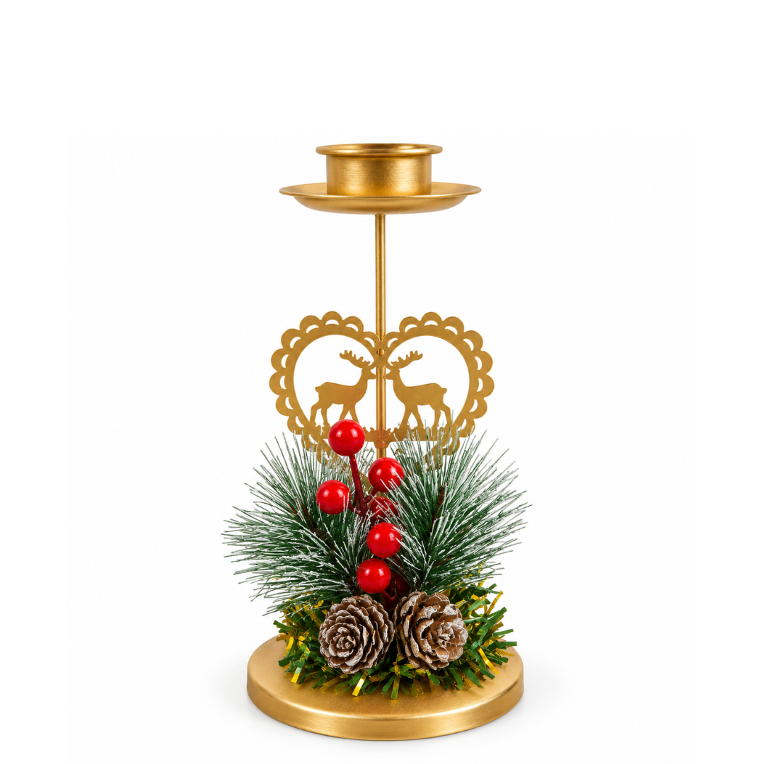 PORTAVELAS CON DECO PIÑAS/CEREZAS/VERDE CH25-6019-6