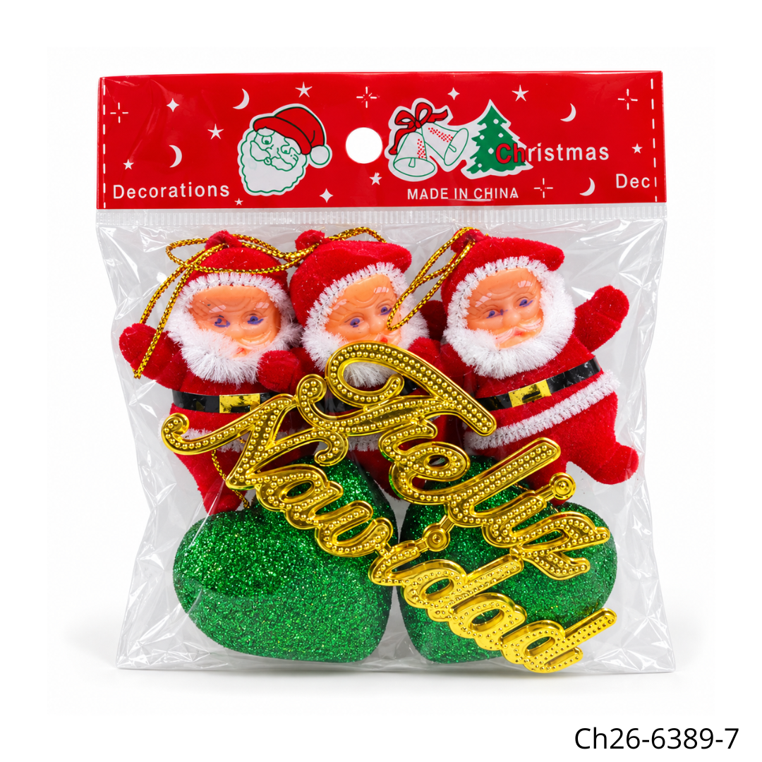 SET NAVIDAD 3 PAPA NOEL FELIZ NAVIDAD 2 CORAZONES CH26-6389-7