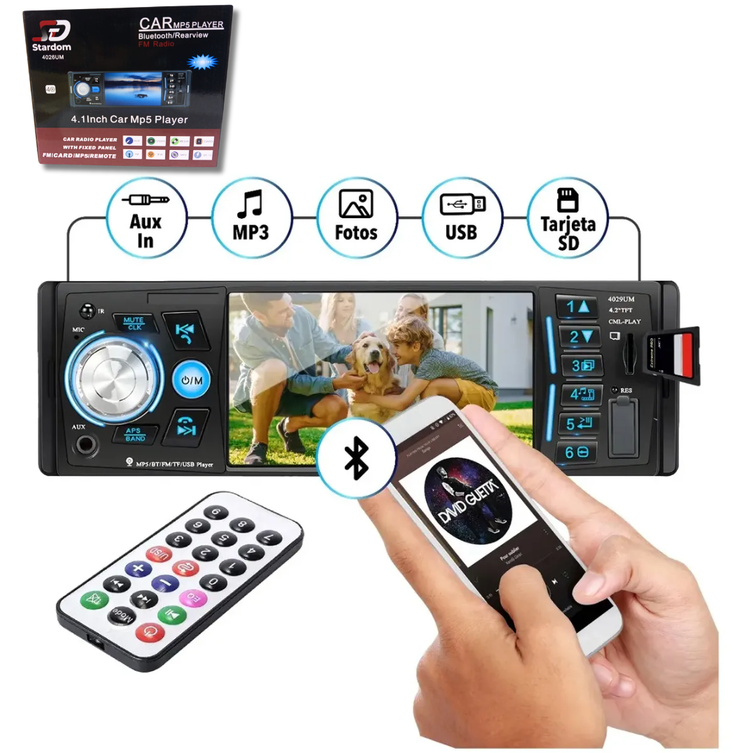 Estereo Para Auto Con Pantalla Fhd Bluetooth Manos Libres Usb 4026UM 4.1″