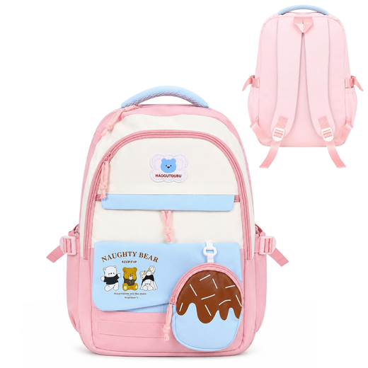MOCHILA ROSA CON DISEÑO DE OSITOS