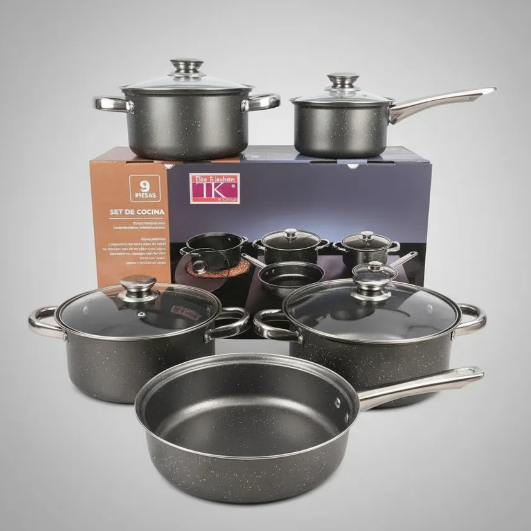 Set De Ollas Cocina The Kitchen 9 Piezas Antiadherente 6c Negro CG-S0002-GM