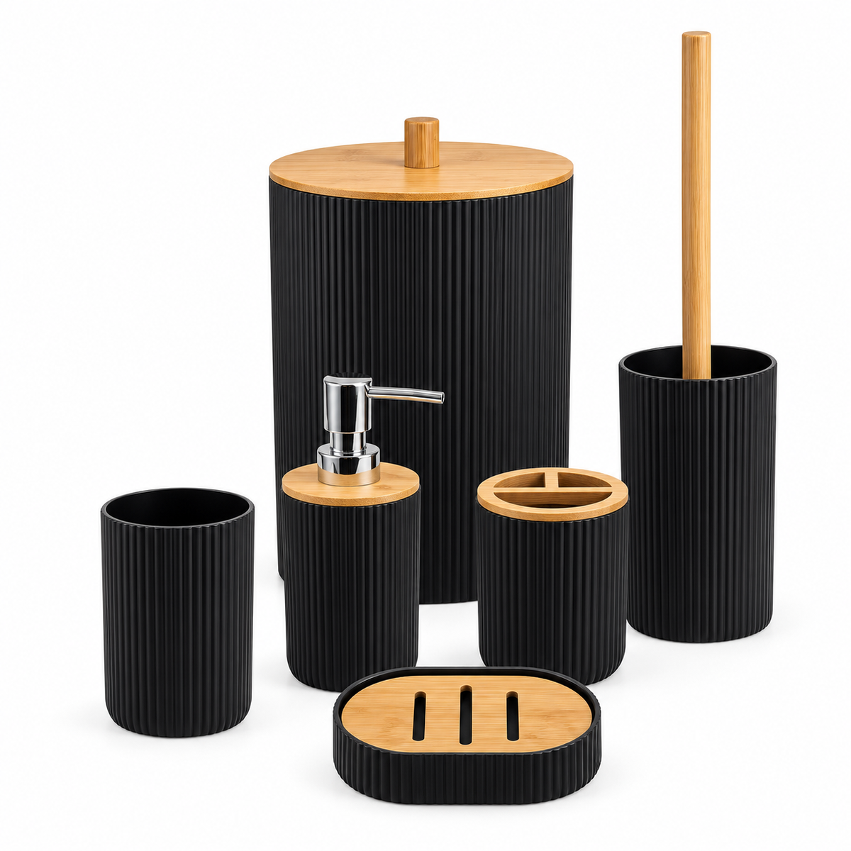 SET DE BAÑO NEGRO DE SEIS PIEZAS