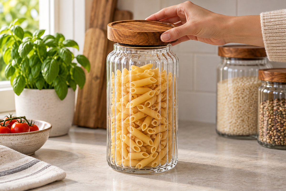 FRASCO CILíNDRICO DE VIDRIO 2150 ML — imagen ambientada. Decoración no incluida.