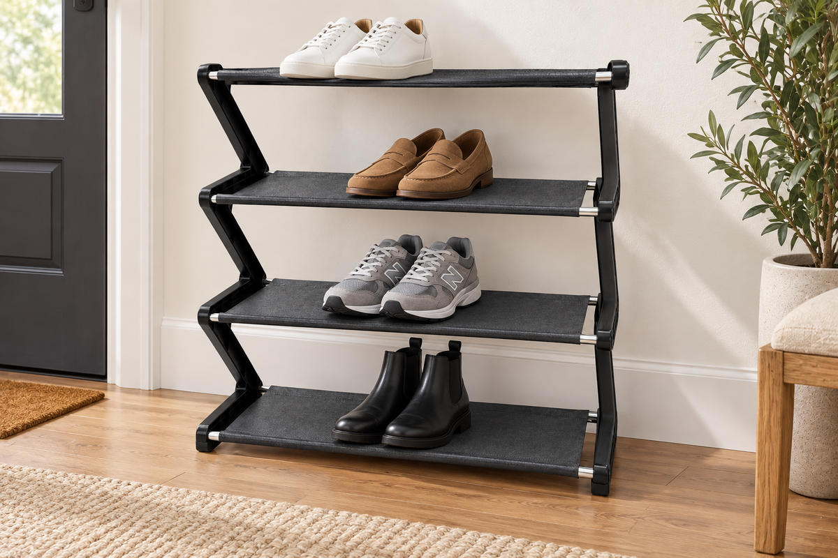 ZAPATERO MULTIUSO DE CUATRO NIVELES — imagen ambientada. Decoración no incluida.